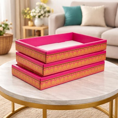 dark pink Multipurpose Decorative Viral Folding Paper Box (without net and Twister) Rectangle Cardboard Box DIY Tray for Gift Hamper, Gifting (Cardboard Folding Paper Box),Room Hamper,Wedding Hamper