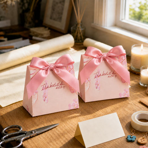 50 Pcs Floral Print Paper Gift Box for Wedding Return Gifts, Birthday Hampers, Chocolate Packaging, Dry Fruit, Jewellery, Cosmetics & Party Favour Gifting Box (Pink, Pack of 50)