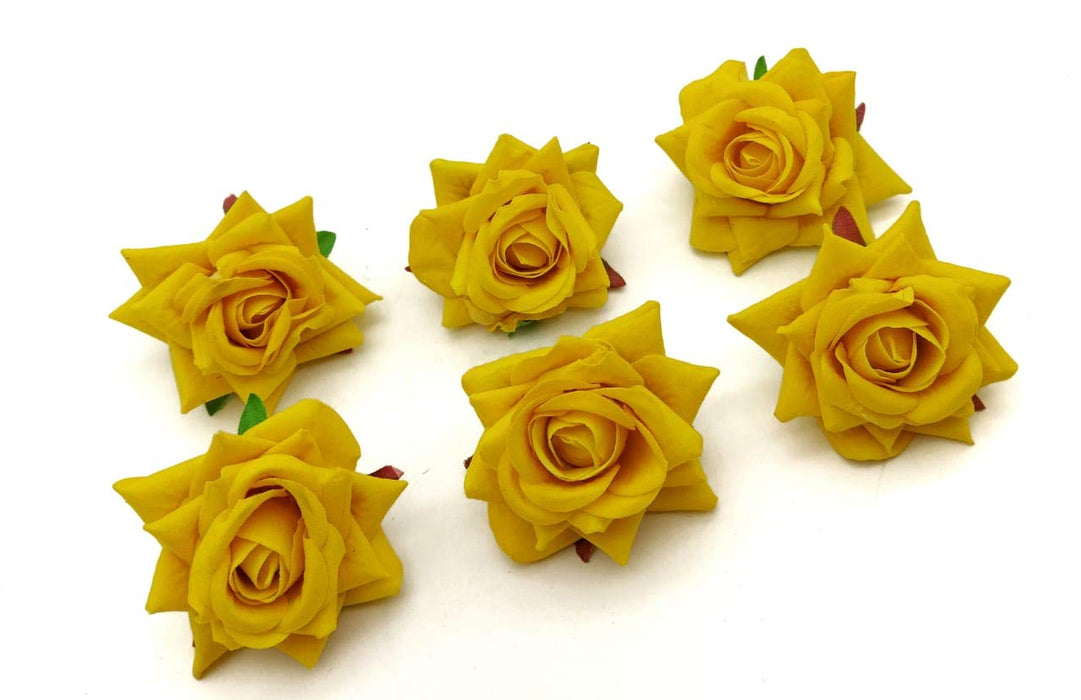 Artificial Rose Velvet Flower Heads for Puja Decoration, Gifting, Home, Garden, Bedroom, Balcony, Living Room, Restaurant Decoration and Craft (6 cm)