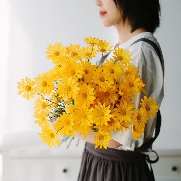 Artificial Daisy Sunflowers for Home Decor, Office, Living Room, Balcony, Wedding & Gifting | Realistic Faux Flower (Only Flower, No Vase)