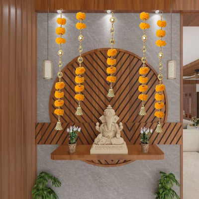 5 Pcs Artificial Galgota/Marigold Garland Line for Decoration | Handmade Genda Phool Toran for Home, Pooja, Wedding, Festival, Door Hanging, Mandir & Ceremony Décor (33 Inch, Yellow)