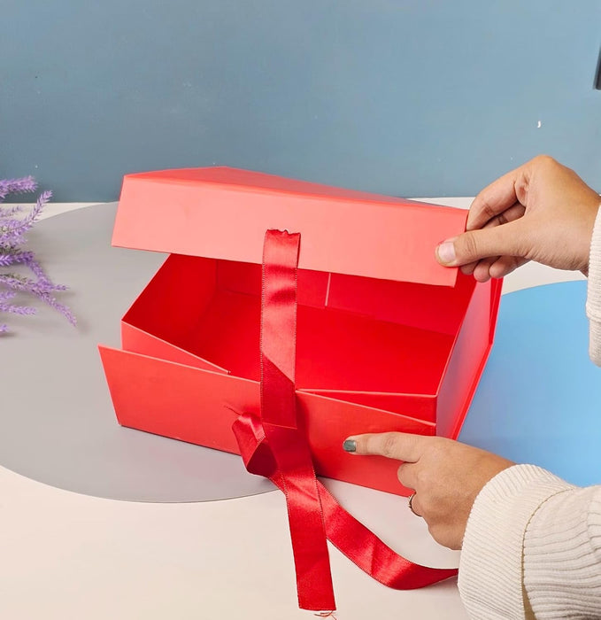 (26 x 21 x 11 cm) Multipurpose Decorative Folding Paper Cardboard/Rigid Box with satin ribbon,DIY Box for Gift Hamper,Valentine Gifting,Wedding gifing.