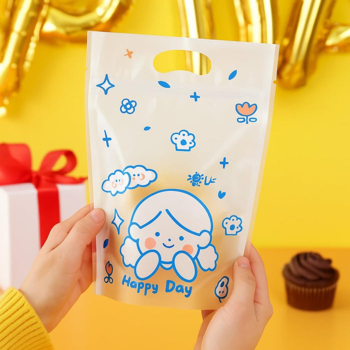 Small Random Teddy Design Ziplock Goodie Hand Bags With Handle For Gifting, Return Gifts, Birthday, Baby Shower, Party Pouches | Chocolate & Dry Fruit Packing, Gift Pouch