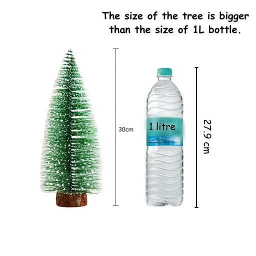 9 Pcs (30 cm) Artificial Mini Christmas Tree Beautiful Pine Tree Miniature with Wooden Base | Snow-Flocked Xmas Tree for Gifting, Home, Office, Tabletop & Christmas Decoration