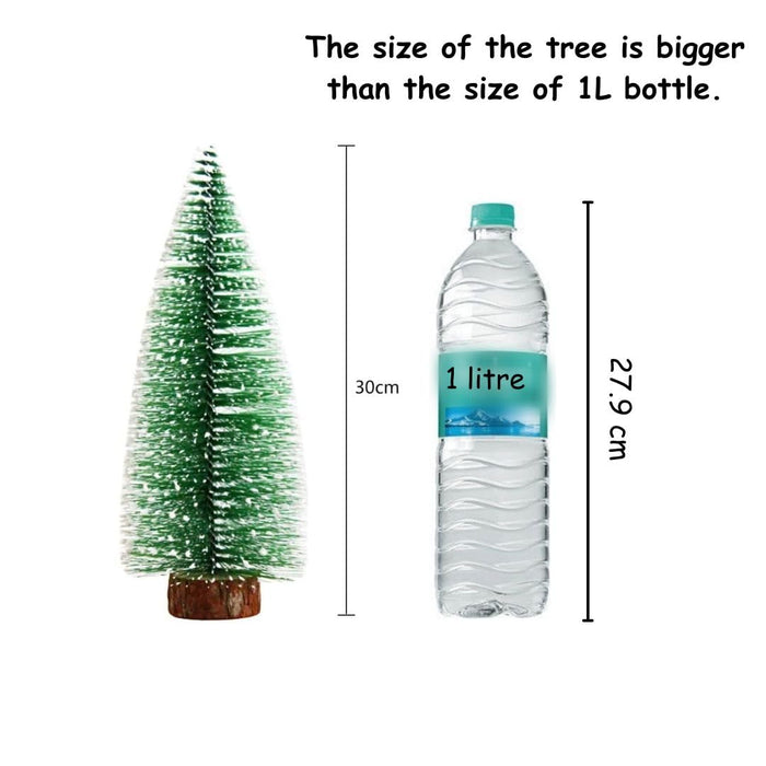 9 Pcs (30 cm) Artificial Mini Christmas Tree Beautiful Pine Tree Miniature with Wooden Base | Snow-Flocked Xmas Tree for Gifting, Home, Office, Tabletop & Christmas Decoration