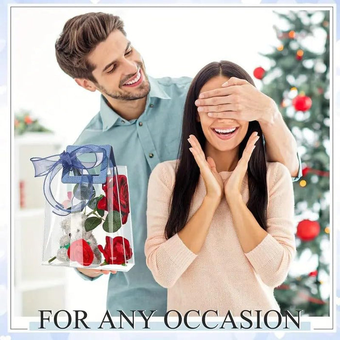 12 Pcs Small Transparent Bags with Square Handle Gift Paper Bag, Carry Bags, Gift Bag, Gift for Birthday, Valentine, Marriage, Festivals, Season's