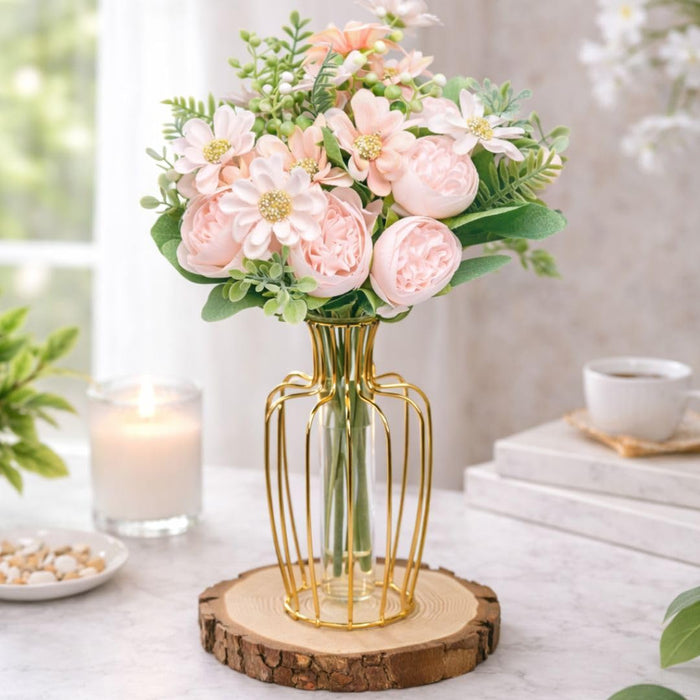 Artificial Peony Rose Flower Bunch for - Home, Office, Bedroom, Balcony,Table Display, Living Room Decoration and Craft Corner- (Without Vase)