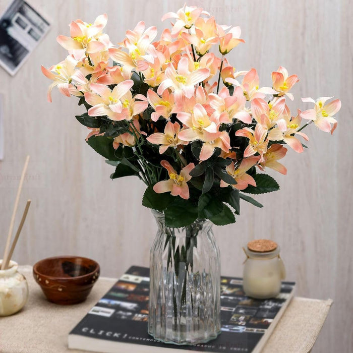 1 pcs Shaded Lily Artificial Flowers Bunch For Gifting,Artificial Orchid Bunch Flower,Home, Garden, Office Corner, Balcony, Living Room, Restaurant Centerpieces, Diwali Decoration and Craft (Pack of 1)
