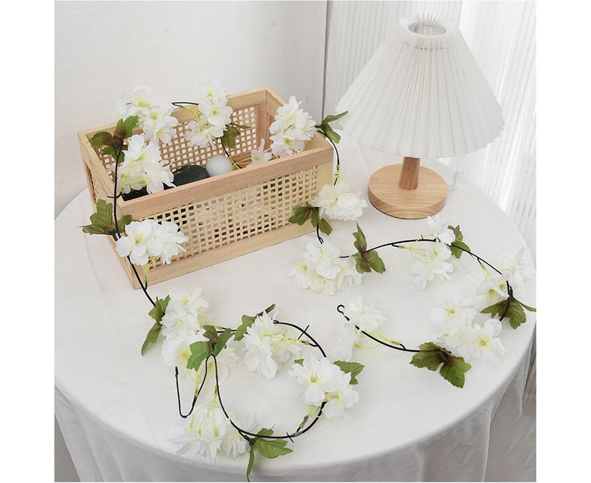 3 Pcs Artificial Cherry Blossom Rattan Flowers(White) Wall Hanging Decorative Vine String Lines Items for Diwali Decoration, Backdrop for Pooja Room, Home Decor (230 cm)