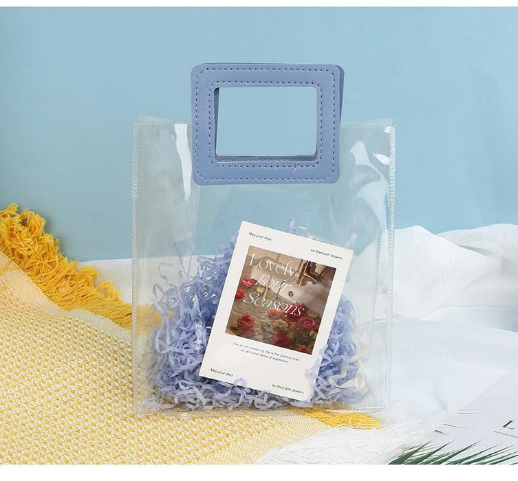 12 Pcs Small Transparent Bags with Square Handle Gift Paper Bag, Carry Bags, Gift Bag, Gift for Birthday, Valentine, Marriage, Festivals, Season's Greetings and Events (Blue) (Small)(18 x 9 x 24 cm)