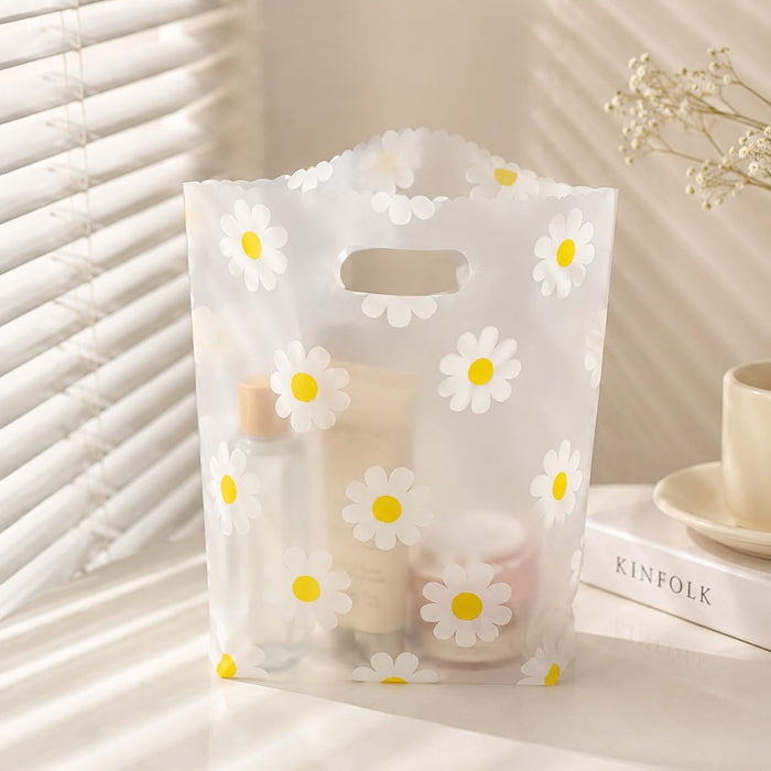 Daisy Print Frosted Plastic Gift Bag with Handle | Transparent Carry Bag for Gifts, Hampers & Return Favours