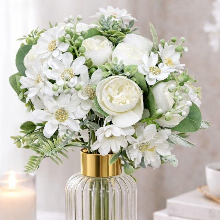 Artificial Peony Rose Flower Bunch for - Home, Office, Bedroom, Balcony,Table Display, Living Room Decoration and Craft Corner- (Without Vase)
