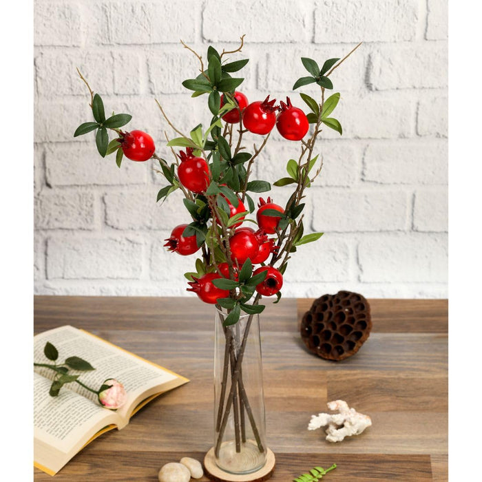 3 piece Artificial Faux Pomegranate Plant Stick, Enhance Your Space with Artificial Pomegranate Plant Big Realistic Leaves for Decoration - Ideal for Home, Office, Garden, and Indoor, (Pack of 3)