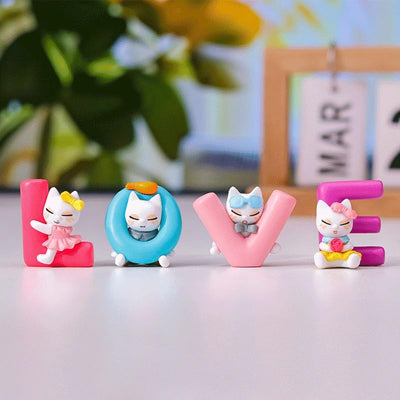 4 Pcs Love Letter Miniature Cat Figurines | Cute Resin Kitty Showpieces for Home Décor, Table, Office Desk, Car Dashboard, Fairy Garden & Gift for Couples, Kids & Cat Lovers