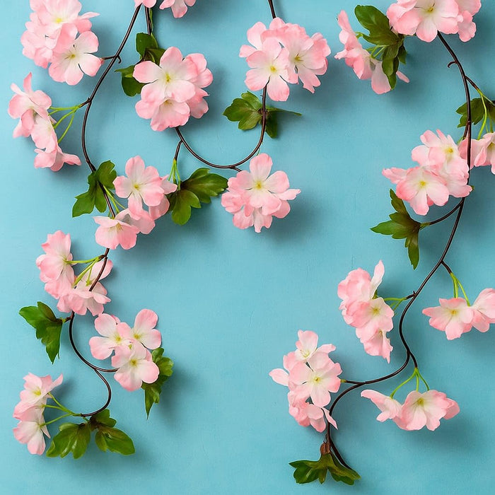 Artificial Cherry Blossom Rattan Flowers(Baby Pink) Wall Hanging Decorative Vine String Lines Items for Diwali Decoration, Backdrop for Pooja Room, Home Decor (230 cm)