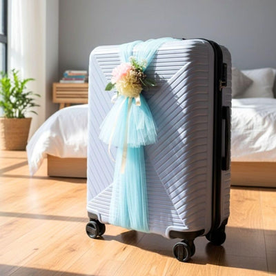 Ready-to-Use Adjustable Suitcase Net Band with Flower Bunch for Wedding Trousseau Packing, Trolly Bag Decoration, Crafting,Wrapping, Decoration, and DIY Projects