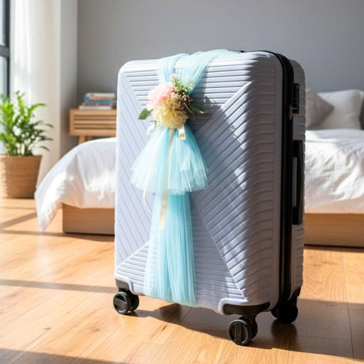 Ready-to-Use Adjustable Suitcase Net Band with Flower Bunch for Wedding Trousseau Packing, Trolly Bag Decoration, Crafting,Wrapping, Decoration, and DIY Projects