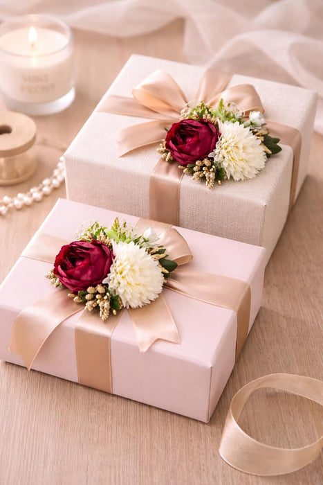 Handmade Artificial Peonies/ Rose Flower Bunch for Hamper, Flower Brooch Hamper, Trousseau Packing, Decoration, Gifting, DIY Craft & Wedding/Marriage Hamper Decors (Pack of 6)