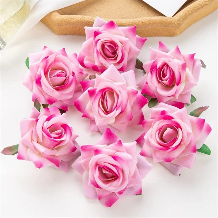 Artificial Rose Velvet Flower Heads for Puja Decoration, Gifting, Home, Garden, Bedroom, Balcony, Living Room, Restaurant Decoration and Craft (6 cm)