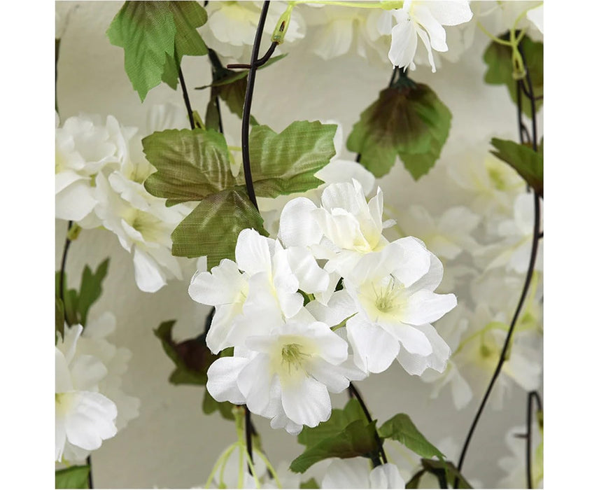 3 Pcs Artificial Cherry Blossom Rattan Flowers(White) Wall Hanging Decorative Vine String Lines Items for Diwali Decoration, Backdrop for Pooja Room, Home Decor (230 cm)