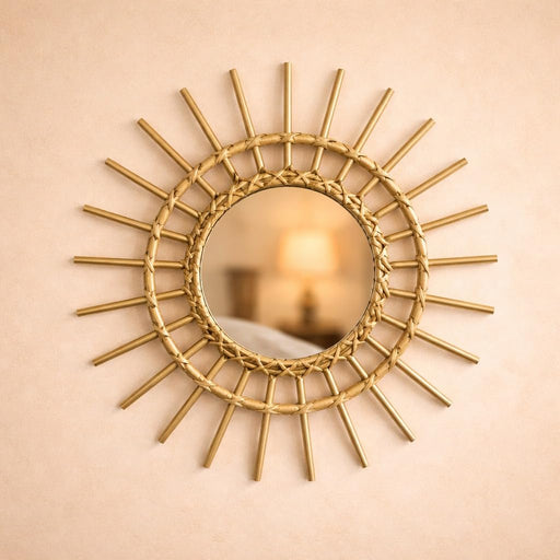 Fiber Wall Mirror Frame - Hanging Classic Frame for Home Decor for Bedroom, Living Room with Hook for Hanging On Walls for Home Decorations (Brown, Round, Pack of 1, framed)