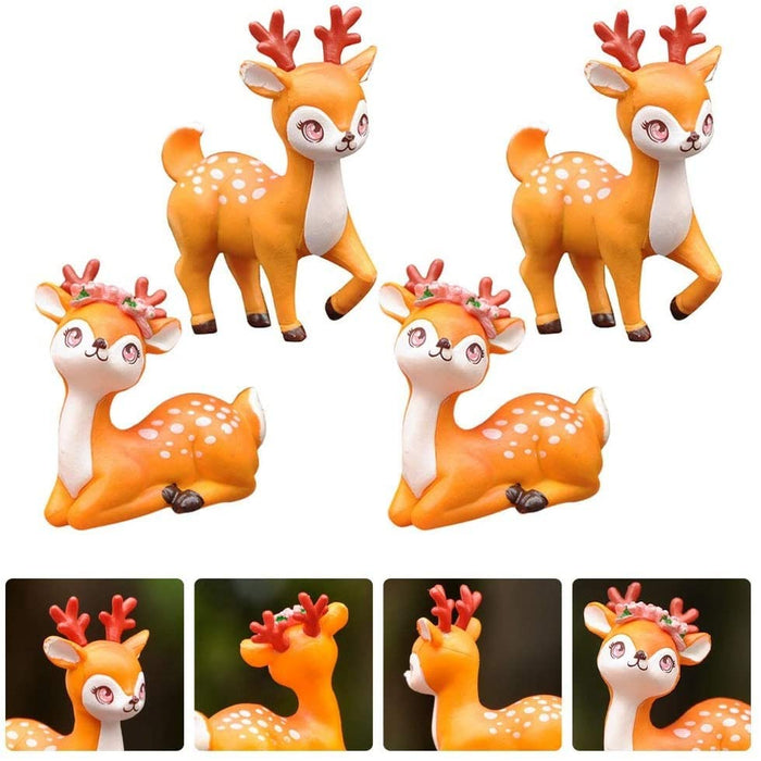 Deer Miniature Multiuse as Home-Garden Decorations, Cake Topper, Toys, Showpieces, Table Topper, Gift Item (4 Pieces)