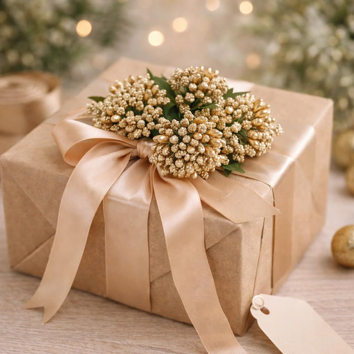 Artificial Golden Pollen Flowers for Tiara Making and Jewelry Making (12 Bunch in 1 Pack)(Golden)