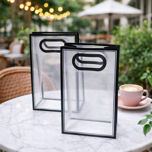 Small Size ( 18 X 8 X 26 CM )Transparent Bag Goodie Bags, Clear Gift Bag, Hamper Bag,Carry Bags,Shopping Gift Bag,Gifting,Presents,Return Gifts,Birthday,Festivals,Events (Black)