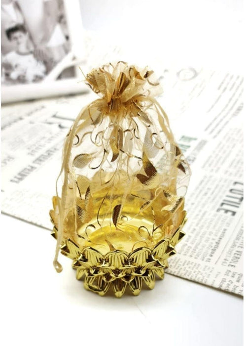 Decorative Golden Lotus Acrylic Box For Multipurpose Use, Traditional Gifting, Potli, Golden Bag, Decoration & DIY for Wedding Gift, Return Gift ,Christmas Gifting (Gold, Lotus) (17 x 9 cm)