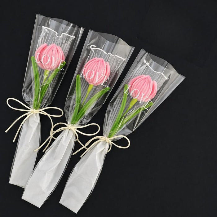 Artificial Twister (Pipe Cleaner ) Tulip Flower Bouquet | Single Wrapped Tulip Gift Set with Transparent Packing | Ready-to-Gift Flower for Valentine, Wedding & Return Gifts