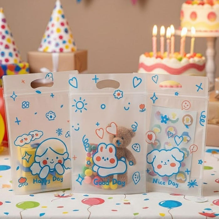 Small Random Teddy Design Ziplock Goodie Hand Bags With Handle For Gifting, Return Gifts, Birthday, Baby Shower, Party Pouches | Chocolate & Dry Fruit Packing, Gift Pouch