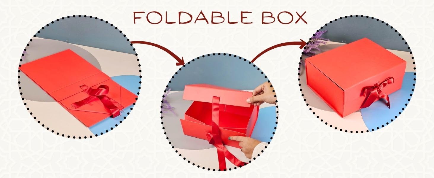 (26 x 21 x 11 cm) Multipurpose Decorative Folding Paper Cardboard/Rigid Box with satin ribbon,DIY Box for Gift Hamper,Valentine Gifting,Wedding gifing.