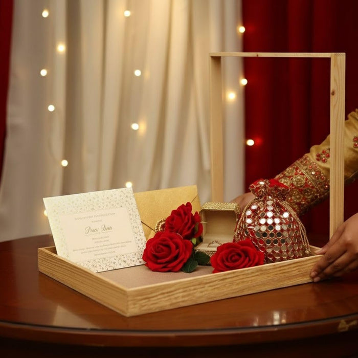 Multipurpose Decorative Pinewood  Rectangle Tray with handle for Gift Hamper,Wedding Gifting Boxes and Decoration Purpose.