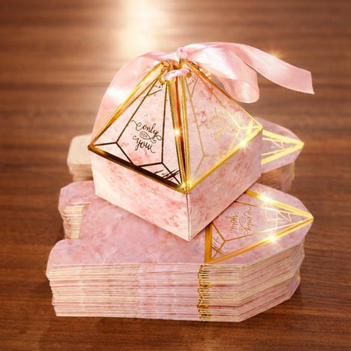 Decorative Folding Storage Box for Return Gift, Birthday, Gift Boxes with Ribbon, Perfect for Packing Chocolate, Dry Fruits. (Pink)