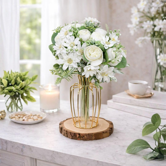 Artificial Peony Rose Flower Bunch for - Home, Office, Bedroom, Balcony,Table Display, Living Room Decoration and Craft Corner- (Without Vase)