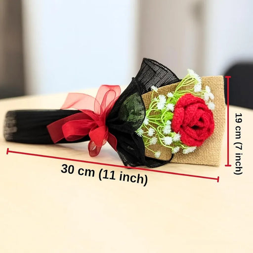 1 Pcs Artificial Crochet Rose Flower Bouquet | Perfect Valentine Gift for Him Her Girlfriend Boyfriend