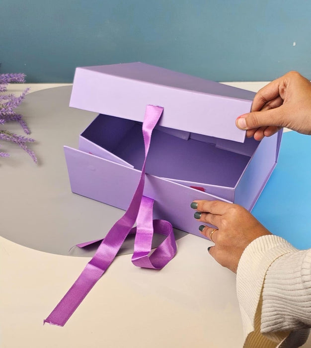 (26 x 21 x 11 cm) Multipurpose Decorative Folding Paper Cardboard/Rigid Box with satin ribbon,DIY Box for Gift Hamper,Valentine Gifting,Wedding gifing.