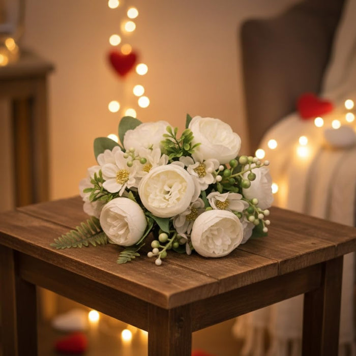 Artificial Peony Rose Flower Bunch for - Home, Office, Bedroom, Balcony,Table Display, Living Room Decoration and Craft Corner- (Without Vase)