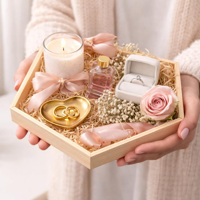 MDF Hexagon Trousseau Pinewood Attractive Decorative Art Tray for Home Decor, Saree, Clothes Packaging for Gifting in Hampers, DIY Craft.