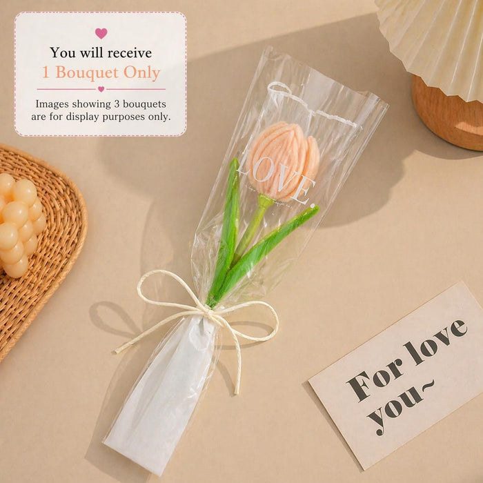 Artificial Twister (Pipe Cleaner ) Tulip Flower Bouquet | Single Wrapped Tulip Gift Set with Transparent Packing | Ready-to-Gift Flower for Valentine, Wedding & Return Gifts