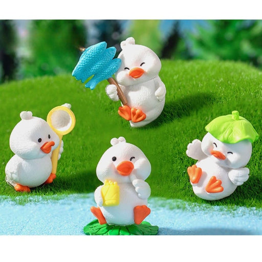 1 Set Duck Miniatures Decoration Gifts for Home Decor, Indoor Or Outdoor Garden, Car Dashboard, Office Desk & diwali decoeation - Resin (Multicolor) (4 piece in 1 Set) (White)