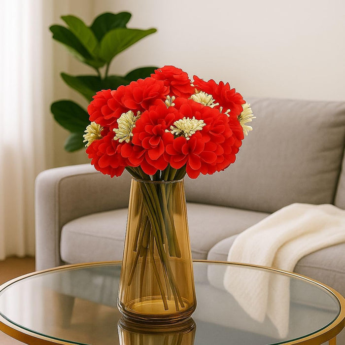 (7 head flower stick )Artificial Dahlia Fake Flowers for Home,Artificial Chrysanthemum Ball Flowers, Bedroom, Living Room, Decorative Items Office Table, Gifts (Without Vase Pot)
