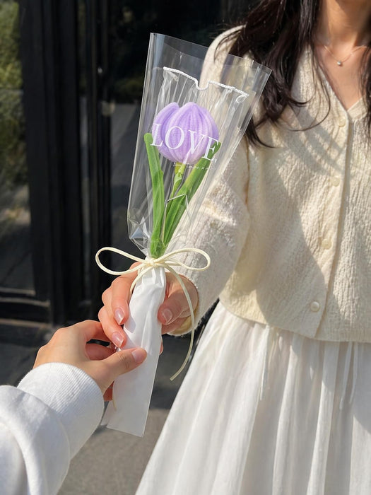 Artificial Twister (Pipe Cleaner ) Tulip Flower Bouquet | Single Wrapped Tulip Gift Set with Transparent Packing | Ready-to-Gift Flower for Valentine, Wedding & Return Gifts