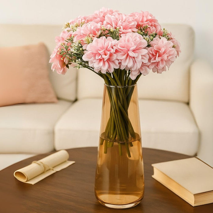 (7 head flower stick )Artificial Dahlia Fake Flowers for Home,Artificial Chrysanthemum Ball Flowers, Bedroom, Living Room, Decorative Items Office Table, Gifts (Without Vase Pot)