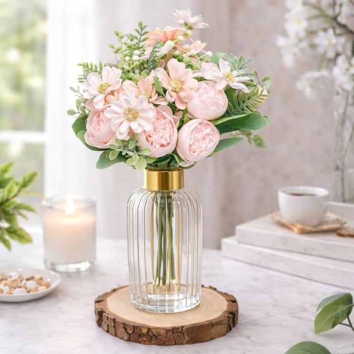 Artificial Peony Rose Flower Bunch for - Home, Office, Bedroom, Balcony,Table Display, Living Room Decoration and Craft Corner- (Without Vase)