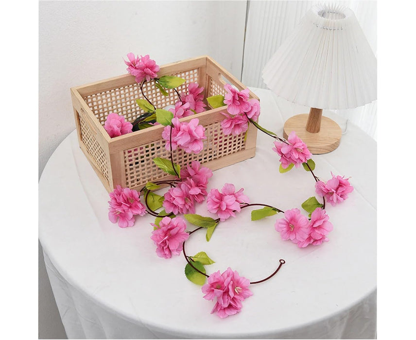 Artificial Cherry Blossom Rattan Flowers(pink) Wall Hanging Decorative Vine String Lines Items for Diwali Decoration, Backdrop for Pooja Room, Home Decor (230 cm)