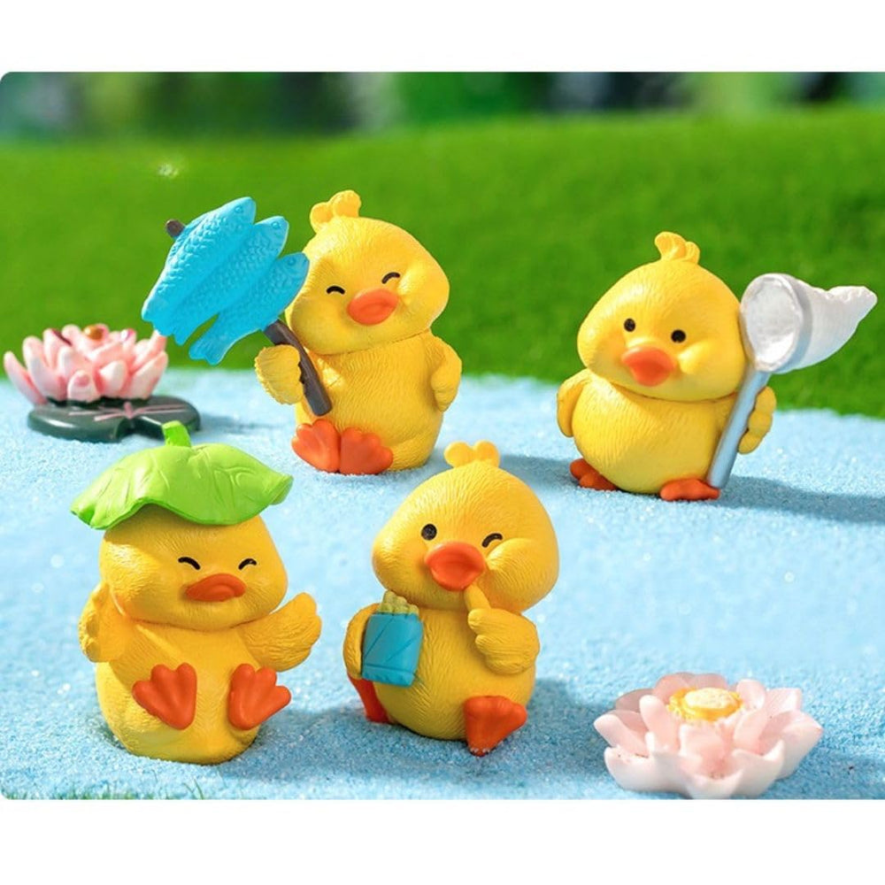 SATYAM KRAFT 1 Set Duck Miniature Set Decoration Gifts for Home Decor, Indoor Or Outdoor Garden, Car Dashboard, Office Desk & Diwali Decoration Items(Resin)(4 Piece in 1 Set) (Yellow)