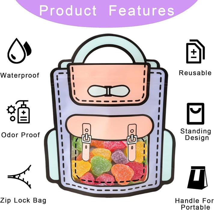 Big Backpack style Ziplock Goodie  Pouches  With Handle For Gifting, Return Gifts, Birthday, Baby Shower, Party Pouches | Chocolate & Dry Fruit Packing (Big)(28 x 24 cm)