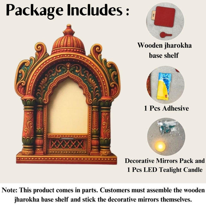 1 Pcs Handcrafted Jarukha Design Wooden Candle Holder –with FREE LED CANDLE with DIY KIT