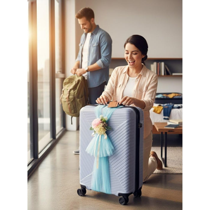 Ready-to-Use Adjustable Suitcase Net Band with Flower Bunch for Wedding Trousseau Packing, Trolly Bag Decoration, Crafting,Wrapping, Decoration, and DIY Projects